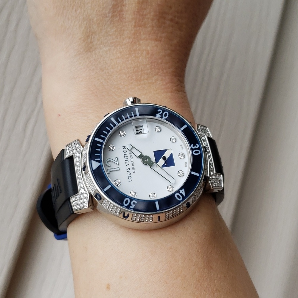 LOUIS VUITTON TAMBOUR DIVING AUTOMATIC DIAMOND BEZEL UNISEX WATCH - Picture 13 of 15